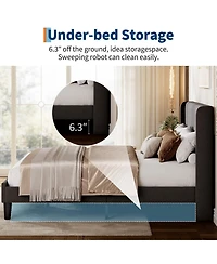 homfan Velvet Bed Frame with Upholstered Headboard, Velvet Platform Bed Frame Wingback with Wood Slats,No-noise, No Box Spring Needed, Easy Assembly