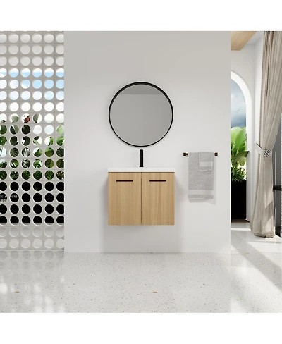 Sillysis 24 Inch Wall Mounted Bathroom Vanity Cabinet with Resin Sink Top, Soft Close Doors, Space Saving Design for Small Bathrooms