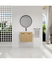 Sillysis 24 Inch Wall Mounted Bathroom Vanity Cabinet with Resin Sink Top, Soft Close Doors, Space Saving Design for Small Bathrooms
