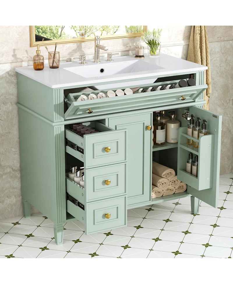 Sillysis 36" Bathroom Vanity with Ceramic Sink and Tilt-Out Drawer, Soft-Close Doors, Freestanding Classic Modern Storage