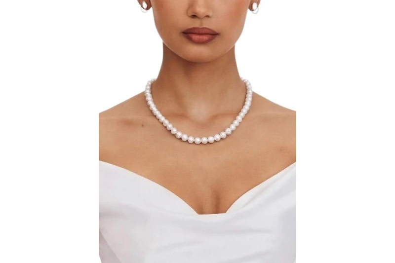Miss Circle Women Freshwater Pearls Necklace with White Gold Vermeil