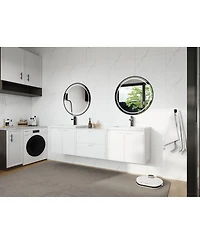 Sillysis 71 Inch Wall Mounted Double Sink Bathroom Vanity with Resin Basins, Soft Close Doors, Water-Resistant Cabinet, Modern Storage