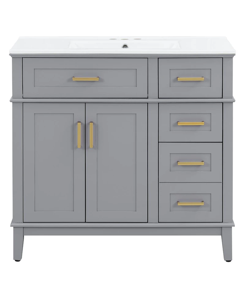 Sillysis 36" Modern Bathroom Vanity with Sink, Freestanding Solid Wood Cabinet, Soft Close Drawers for Home Bathroom
