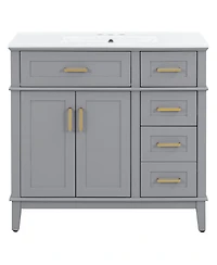 Sillysis 36" Modern Bathroom Vanity with Sink, Freestanding Solid Wood Cabinet, Soft Close Drawers for Home Bathroom