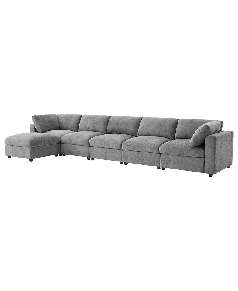 Streamdale Furniture Modular U-Shaped Chenille Sectional Sofa with Ottoman and Sleeper Bed