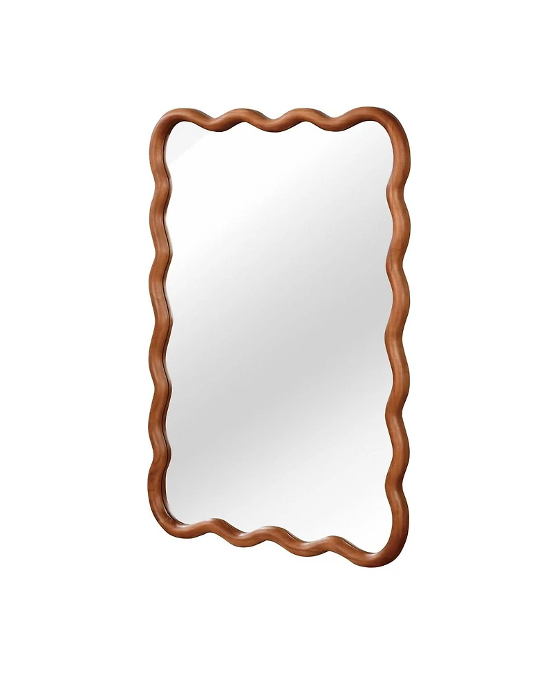 Laoties Wood Wall Mirror, Wavy Rectangle Bathroom Vanity Mirror for Entryway and Bedroom