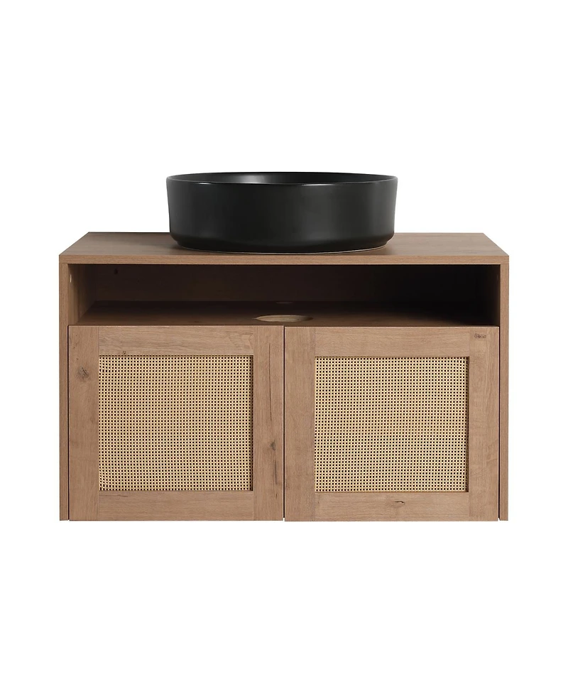 Sillysis 30 Inch Wall Mounted Modern Bathroom Vanity, Vessel Ceramic Sink, Soft Close Door, Ample Storage Cabinet