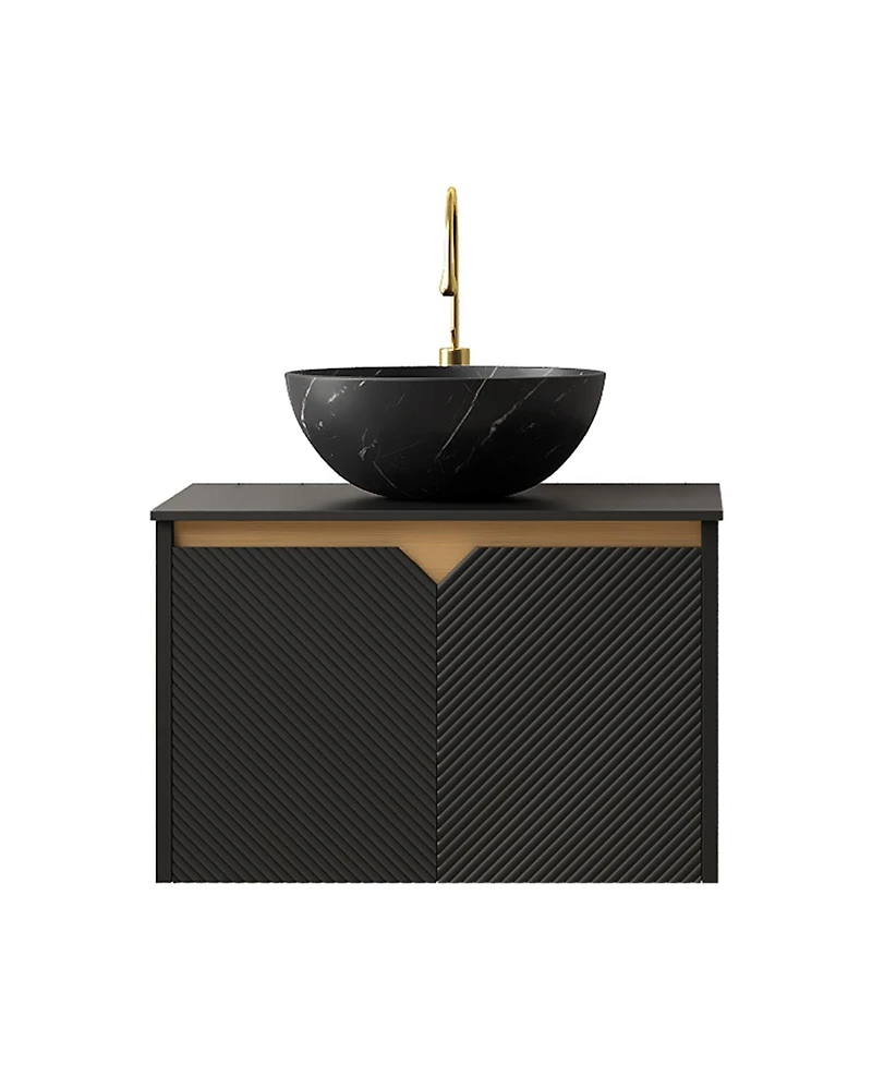 Sillysis 24" Wall Mounted Bathroom Vanity with Ceramic Vessel Sink, Sintered Stone Top, Soft Close Door