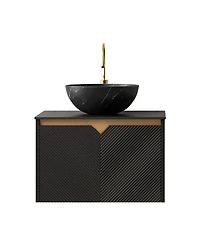 Sillysis 24" Wall Mounted Bathroom Vanity with Ceramic Vessel Sink, Sintered Stone Top, Soft Close Door