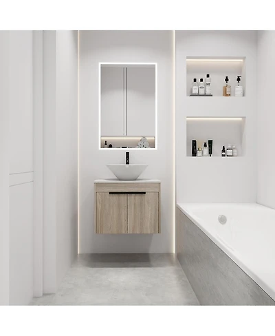 Sillysis Wall Mounted Bathroom Vanity with Ceramic Vessel Sink, Stone Top, Soft Close Doors