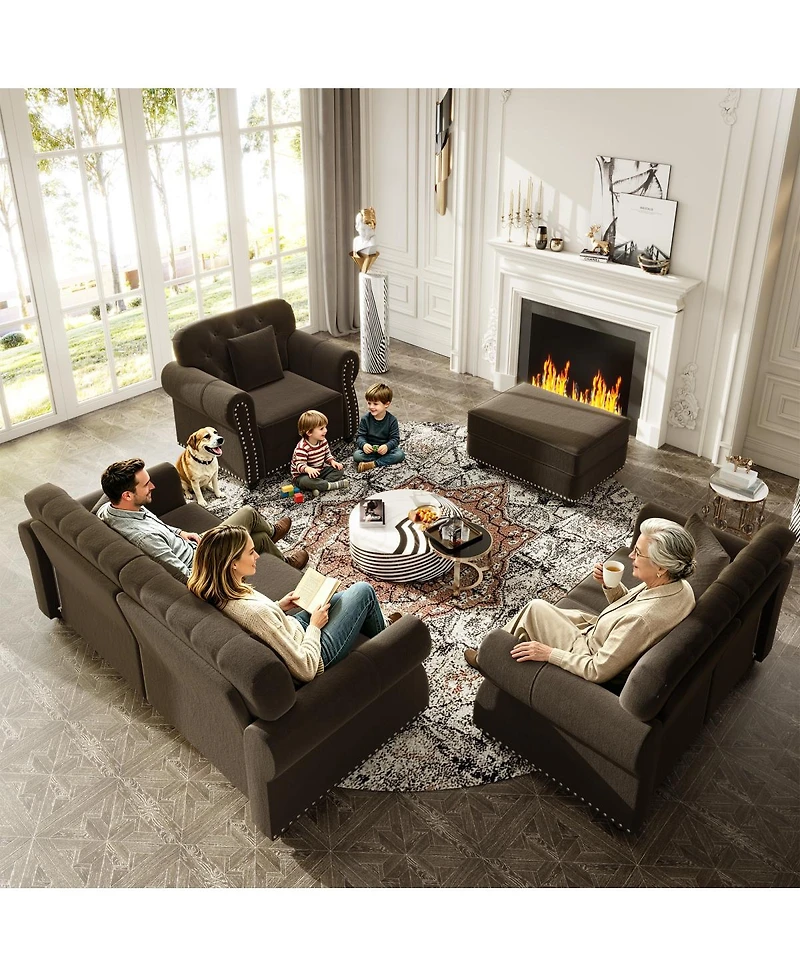 Streamdale Furniture Velvet Chesterfield Sofa with Nailhead Trim and 3 Pillows