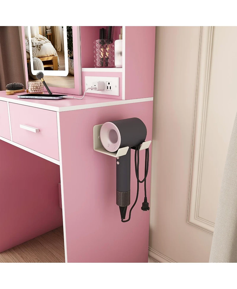Streamdale Furniture Small Makeup Vanity Desk with Led Mirror Power Outlet Storage and Stool