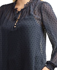 Bcx Juniors' Split Crewneck Ruffle Long-Sleeve Blouse