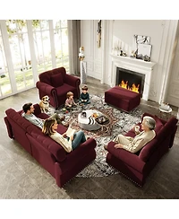 Streamdale Furniture Velvet Chesterfield Sofa with Nailhead Trim and Ottoman