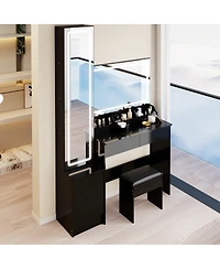 Streamdale Furniture Extra Large Led Vanity Table with Mirror Cabinet Cushioned Stool and Storage