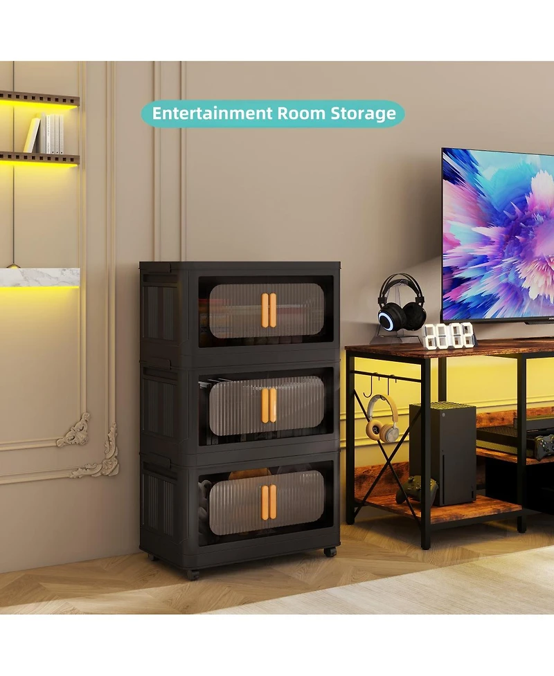 Streamdale Furniture 4-Tier Collapsible Storage Cabinet with Magnetic Doors and Wheels