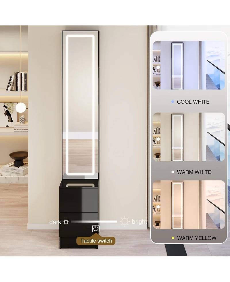 Streamdale Furniture Led Dressing Mirror Jewelry Cabinet with Adjustable Brightness and Storage