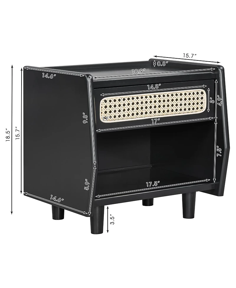 Streamdale Furniture Rattan Nightstand with Drawer and Open Shelf