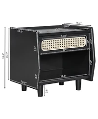 Streamdale Furniture Rattan Nightstand with Drawer and Open Shelf
