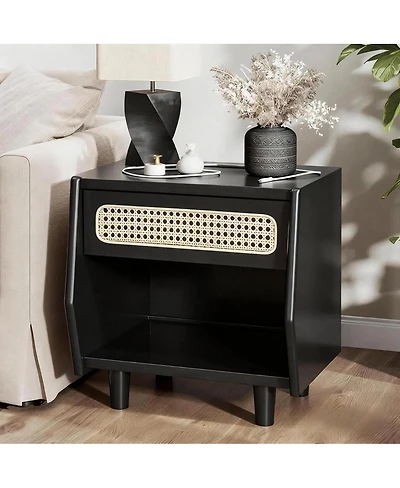 Streamdale Furniture Rattan Nightstand with Drawer and Open Shelf