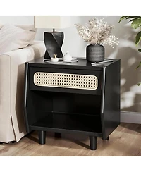 Streamdale Furniture Rattan Nightstand with Drawer and Open Shelf