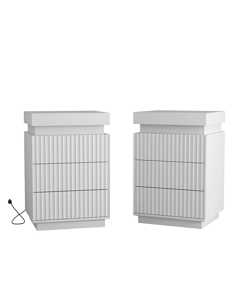 Streamdale Furniture (Set of 2) End Table with Usb C Charging 2 Drawers and Led Lights