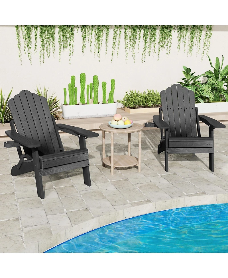 Gymax 2 Piece Folding Adirondack Chair Hips Fire Pit w/ Adjustable Backrest
