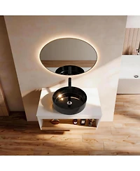 Sillysis Inch Wall Mounted Bathroom Vanity with Marble Vessel Sink, Floating Plywood Cabinet