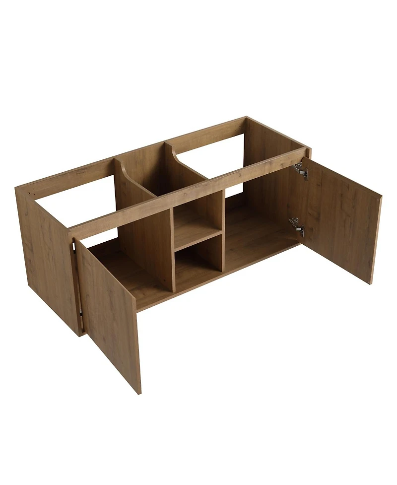 Sillysis 48 Inch Wall Mounted Double Sink Bathroom Vanity with Resin Basin, Soft Close Doors, Open Storage, Modern Floating Cabinet