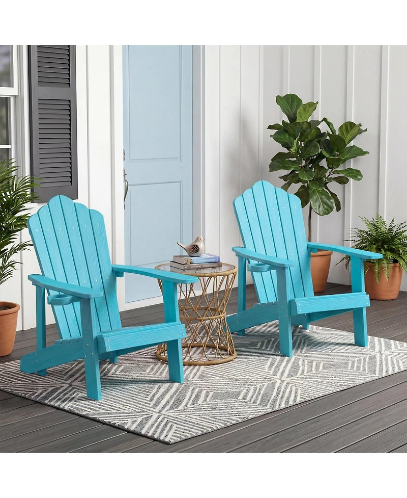 Gymax 2 Piece Oversized Adirondack Chair Lounge Adirondack Chair with Adjustable Cup Holder
