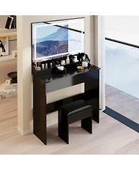 Streamdale Furniture 31'' x 20'' Led Vanity Table with Mirror Stool and Adjustable Lighting