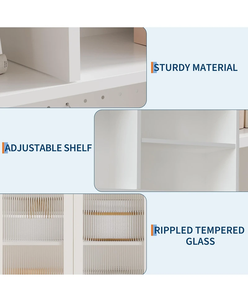 homfan Freestanding Pantry Hutch, 6-Tier Sideboard with Glass Doors, Pegboard Panel and Open Shelves for Kitchen, Dining Room and Coffee Bar