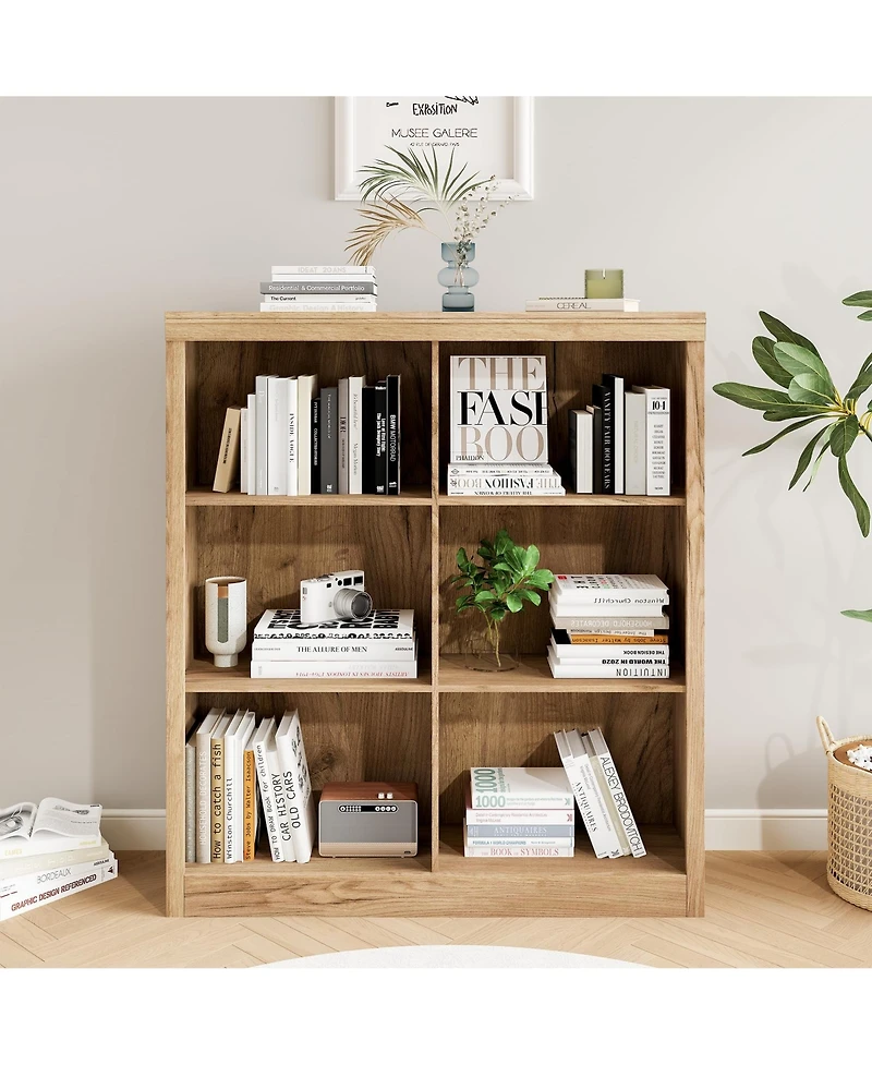 homfan 6-Cube Wooden Bookshelf for Office and Home, Modern Bookcase with Anti-Tip Design, Open Display Storage Shelves, Sturdy Organizer
