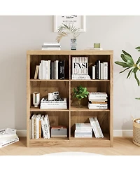 homfan 6-Cube Wooden Bookshelf for Office and Home, Modern Bookcase with Anti-Tip Design, Open Display Storage Shelves, Sturdy Organizer
