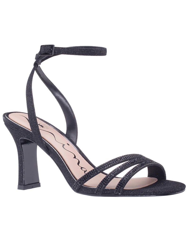 Nina Women's Alfreda Silver Metallic Mid Heel Square Toe Sandals