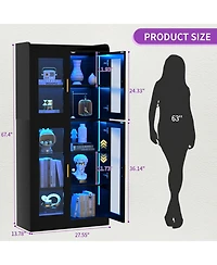 Aheaplus 5-Tier Tall Display Bookcase with Shelves and Glass Doors Led Lights