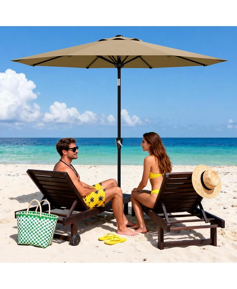homfan 10Feet Round Market Patio Umbrella With 8 Ribs, Crank Lift And Push-Button Tilt, Uv Waterproof Canopy For Pool, Deck, Garden Yard