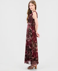 Robbie Bee Women's Printed Surplice-Neck Maxi Dress