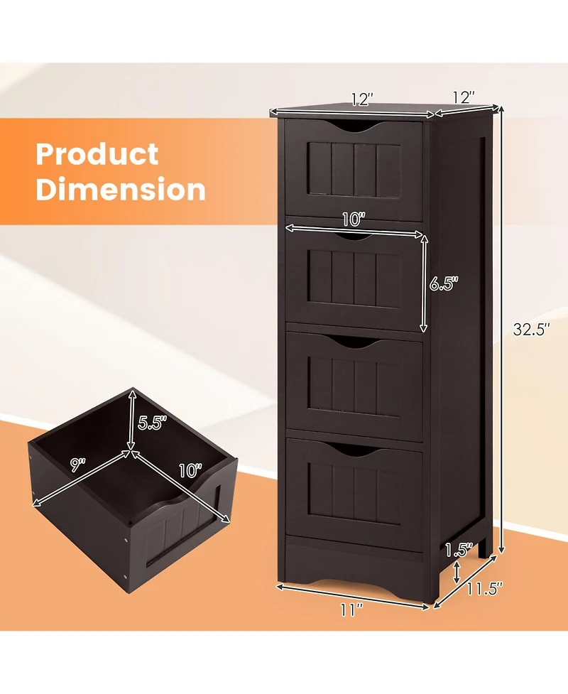 Volenca Slim 4-Drawer Free-Standing Bathroom Floor Cabinet, 32-in H