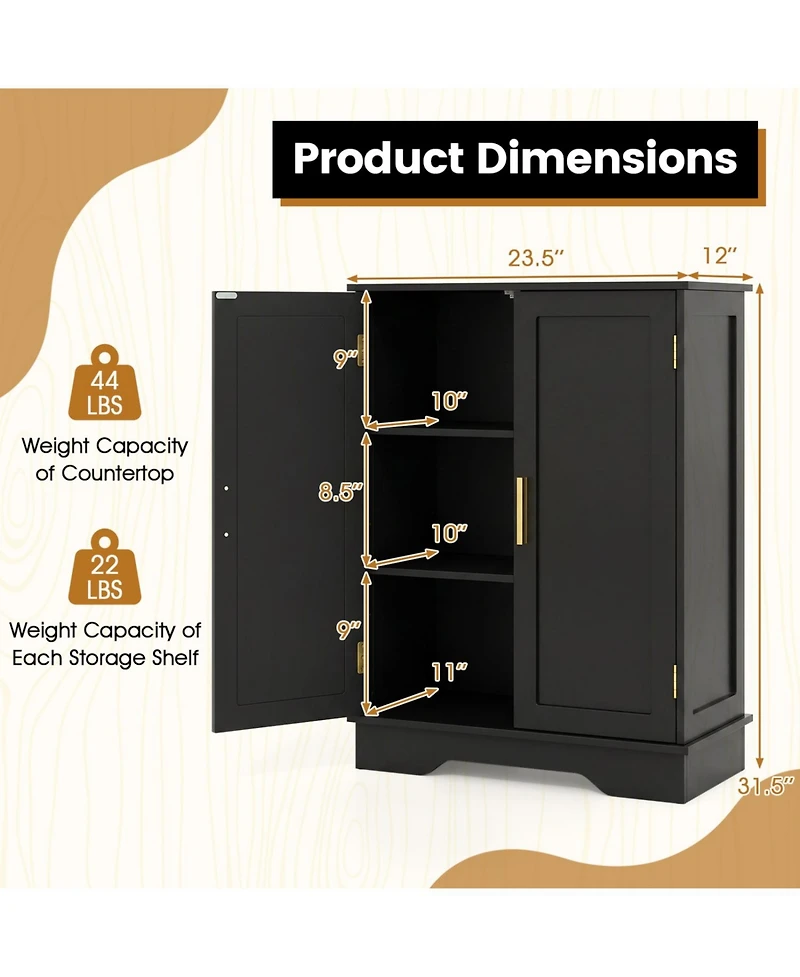 Volenca Bathroom Floor Storage Cabinet with 2 Doors and Adjustable Shelves, 31-in H