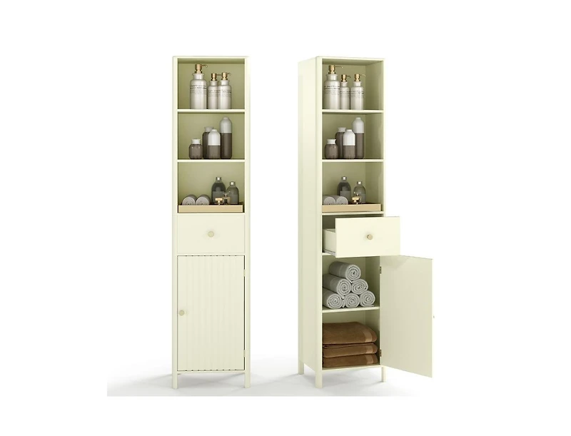 Volenca 67-in Tall Narrow Bathroom Cabinet with Fluted Door and Drawer