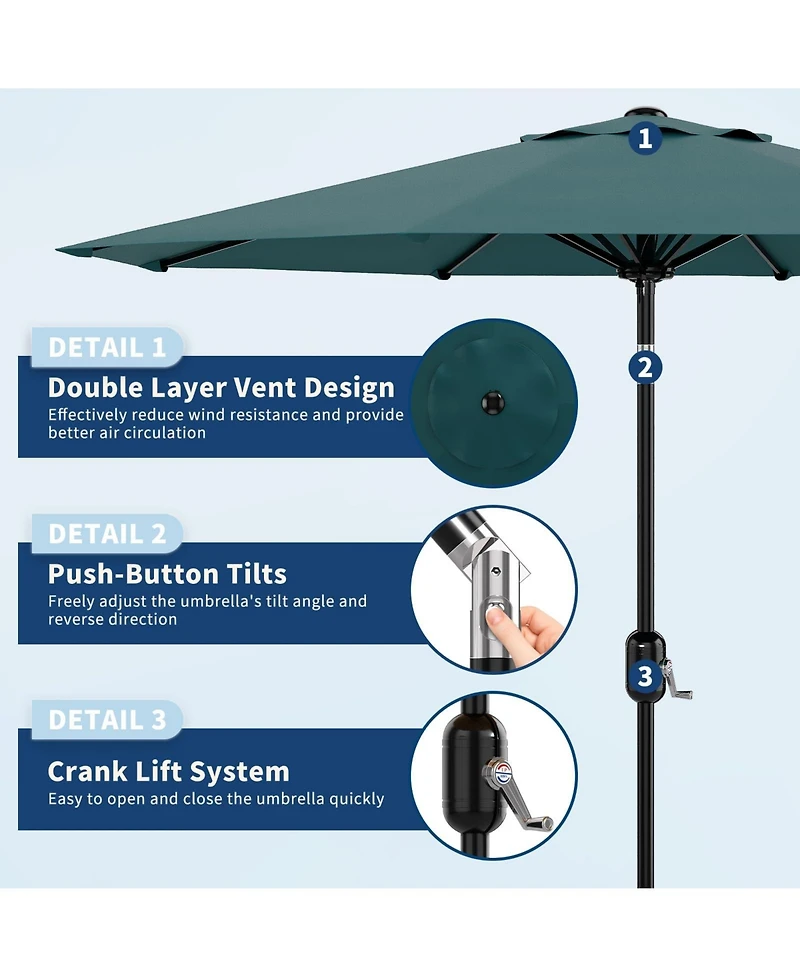 homfan 10Feet Patio Umbrella With Crank And Push-Button Tilt, 8 Sturdy Ribs, Waterproof Outdoor Parasol For Deck, Pool, Garden Table