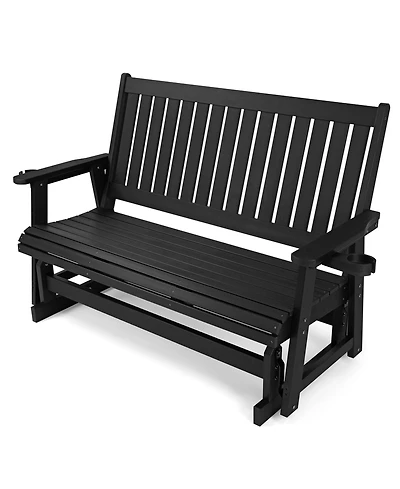Mega Casa Hips Patio Glider with Cup Holders, Durable Poly Lumber, High Back and Deep Contoured Seat, Heavy Duty 900 lb Capacity