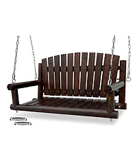 Maga Casa Innovaze 1-Seater Premium Rustic Solid Fir Wood Outdoor Porch Swing, Luxury Hanging Log Bench with 900 lbs Capacity