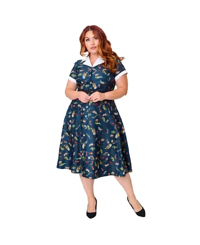 Unique Vintage Plus Collared Short Sleeved Belted Alexis Swing Dress