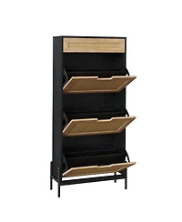 Homfan Rattan Shoe Storage Cabinet with 3 Flip Doors and 1 Drawer, Freestanding Shoe Organizer for Entryway with Adjustable Shelves