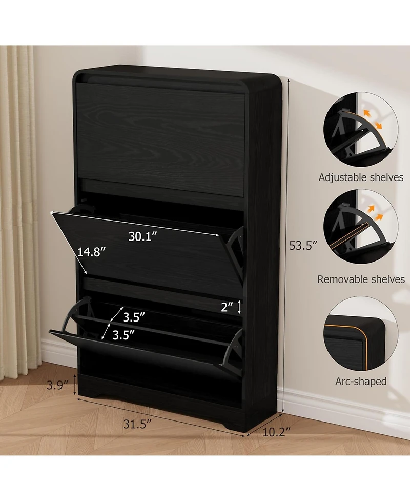 Homfan Narrow Shoe Cabinet - 3 Flip Drawers, Freestanding Shoe Storage for Entryway, Hallway or Small Space