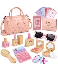 Gnuadz 30PCS Play Purse Wooden Makeup Kit Handbag Phone Wallet Keys Princess Gift 3-6 Year Old