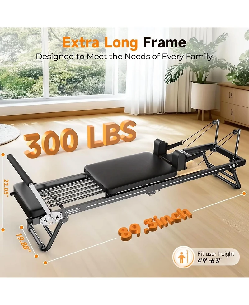 Fed Fitness Foldable Aluminum Pilates Reformer with Jump Board, Multifunctional Pilates Exercise Machine for Home Workout, 300 Lbs Weight Capacity