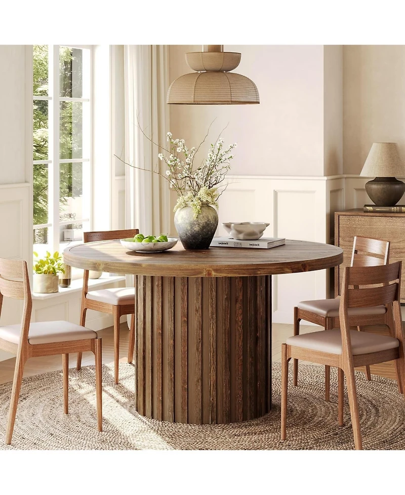 Tribesigns 47" Solid Wood Dining Table, Farmhouse Round Room Table for 4, Circle Kitchen Small Dinner Natural